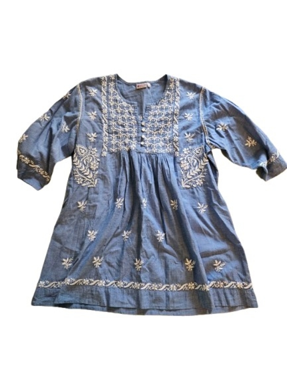 Blue Embroidered Woman's Peasant Tunic Top